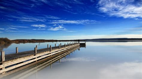 Download Wallpaper 1920x1080 Pier Wooden Lake Clouds Sky Ease