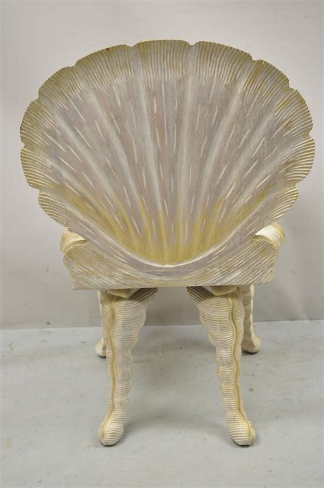 Vintage Italian Carved Wood Grotto Chair Clam Sea Shell And Full