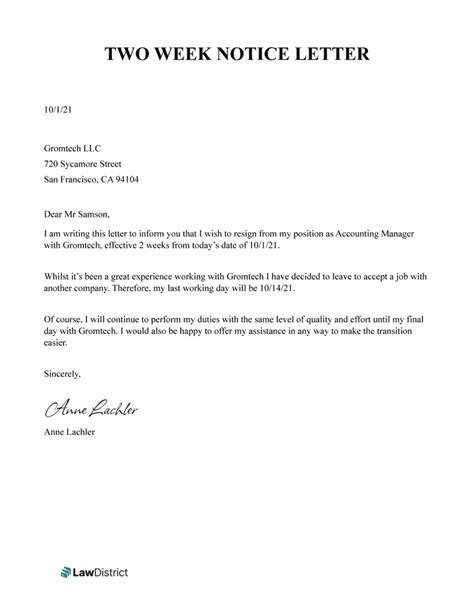 Two Weeks Notice Resignation Letter Examples, Format,, 48% OFF