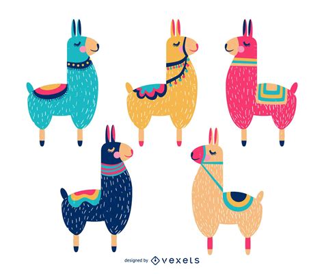 Cute Llama Cartoon Collection Vector Download