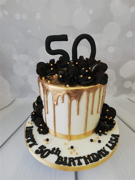 50th birthday drip cake for a black white and gold themed party 21st birthday cakes 18th