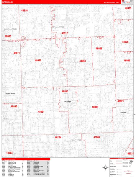 Warren County Oh Zip Code Wall Map Red Line Style By Marketmaps
