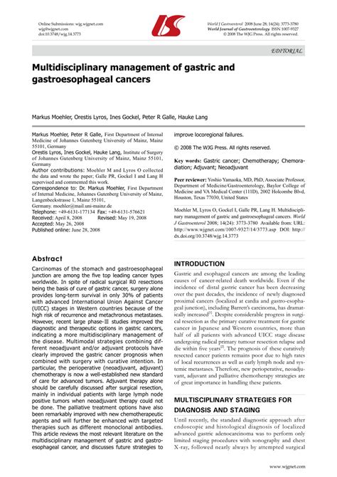 Pdf Multidisciplinary Management Of Gastric And Gastroesophageal Cancers