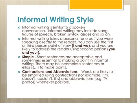 Ppt Informal And Formal Styles Of Writing Powerpoint Presentation Id