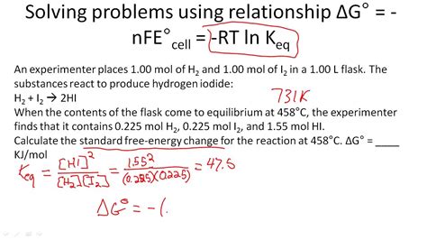 The superscript 0 indicates under standard conditions. Solving problems using relationship ΔG° = -nFE°cell = -RT ...