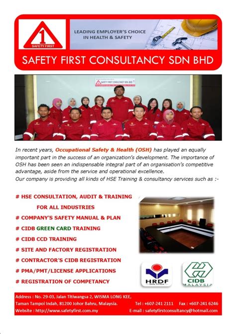 Get a tailored list of agencies matching your needs. Safety First Consultancy Sdn Bhd (Johor Bahru, Malaysia ...