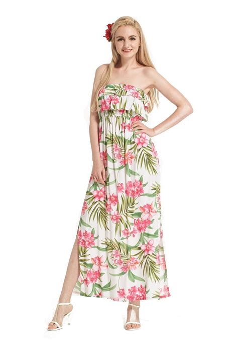 Made In Hawaii Women S Hawaiian Luau Off Shoulder Dress Ruffle White Floral Muumuu Dress