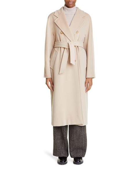 Max Mara Madame Double Breasted Wool And Cashmere Belted Coat In Natural