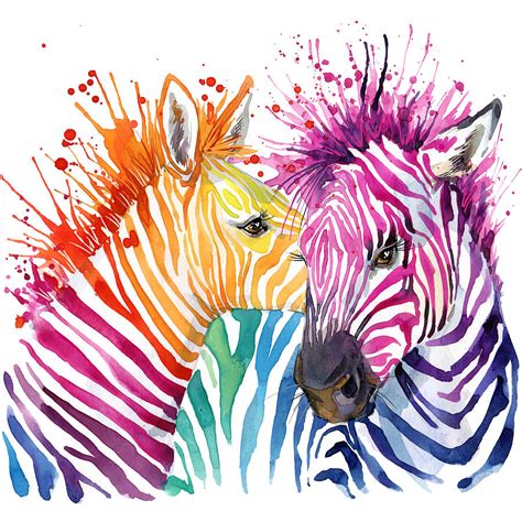Rainbow Zebra Watercolor Illustration Wild Animals African Nature