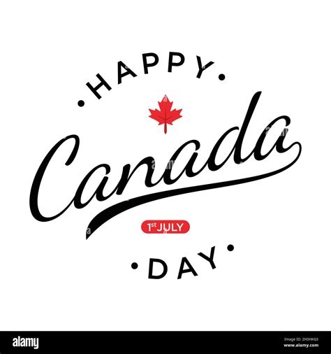 Happy Canada Day Lettering Design With Red Maple Leaf Vector Image