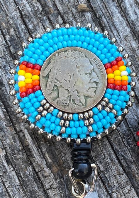 Beaded Badge Reel Native American Beaded Badge Holder Indigenous