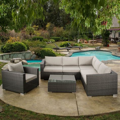 Francisco Outdoor 7 Piece Grey Wicker Seating Sectional Set With