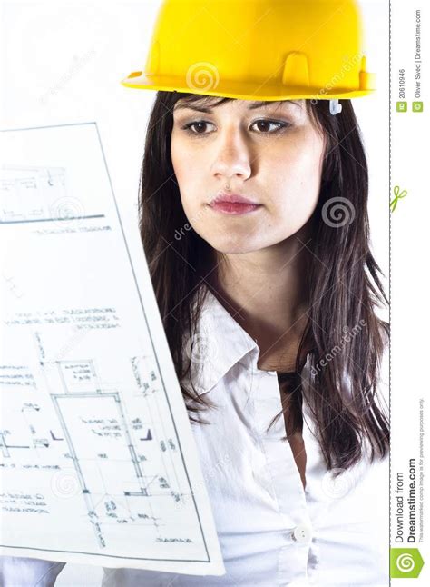 Mujer Del Ingeniero En Casco Amarillo Foto De Archivo Imagen De