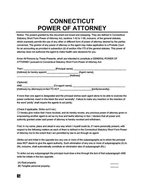 Free Connecticut General Power Of Attorney Form Pdf And Word