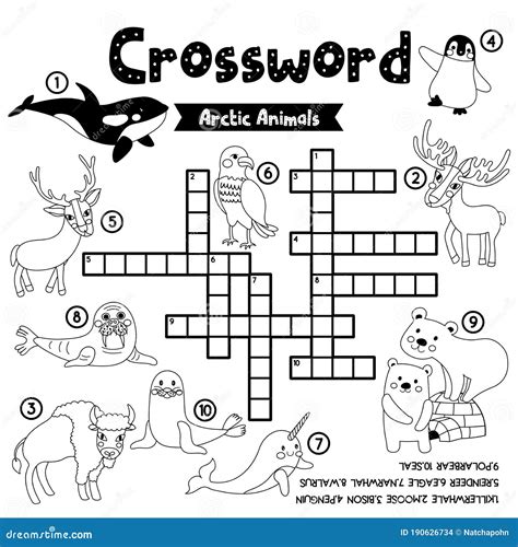 Crossword Puzzle Arctic Animals Coloring Version Stock Vector