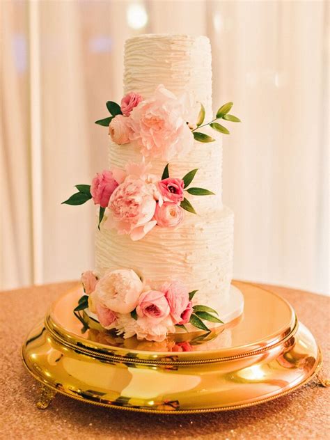 Round Textured Buttercream Wedding Cake With Blush Flowers