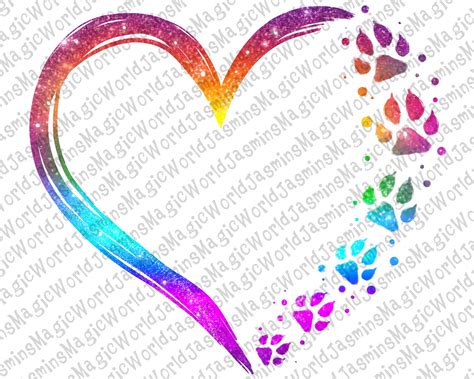 Colorful Heart Paw Print Pngdog Lovers Paw Png Heart Paw Etsy Uk