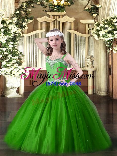 Custom Designed Floor Length Ball Gowns Sleeveless Green Pageant Gowns