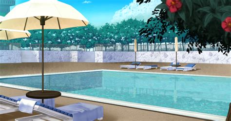 Anime Landscape Anime Hotel Swiming Pool Background