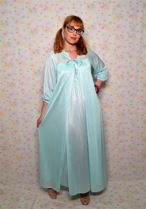 S Aqua Blue Peignoir Set Vintage Piece Nightgown And Etsy Night