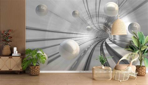 3d Space Wallpaper Sphere Wall Mural Tunnel Wall Decor Etsy