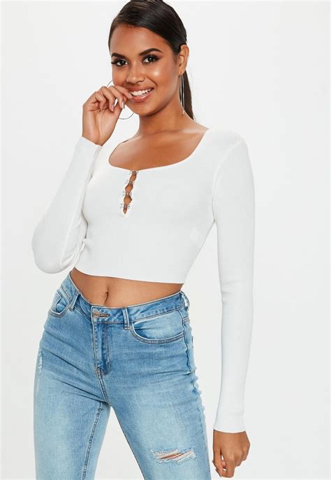White Hook And Eye Knitted Crop Top Missguided Knitted Poncho Crop Dress Sleeveless Tank Top
