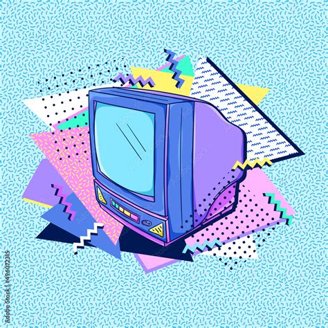 Tv 90s Style Poster Retro Television Retro Color Tv Set Movie Night