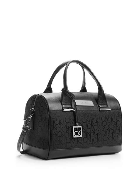 Calvin Klein Logo Jacquard Sleek Barrel Satchel Bag Handbag Bags