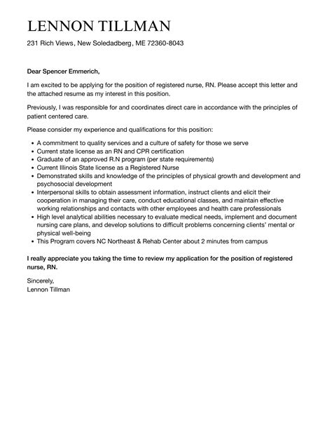 Registered Nurse, RN Cover Letter | Velvet Jobs