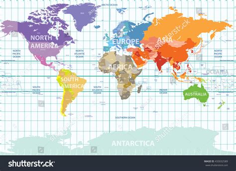 World Map With Latitude And Longitude Laminated 36 W X 23 55 Off