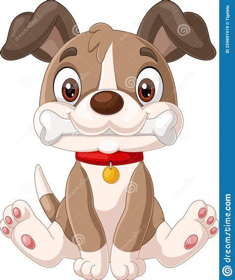 Cute Little Dog Cartoon Biting The Bone Stock Vector Illustration Of