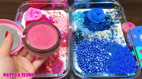 Pink Vs Blue Mixing Random Things Into Glossy Slime Satisfying Slime