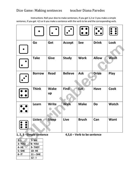 roll the dice game board to make sentences esl worksheet by dianapp