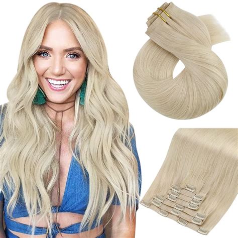Moresoo Seamless Clip In Human Hair Extensions 14inch Blonde Hair Extensions Remy