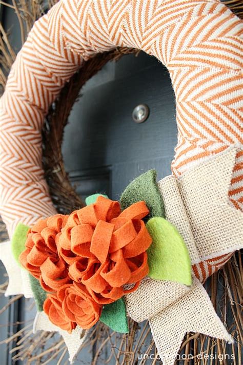 Fabric And Felt Fall Wreath ~ With A Touch Of Burlap Ribbon