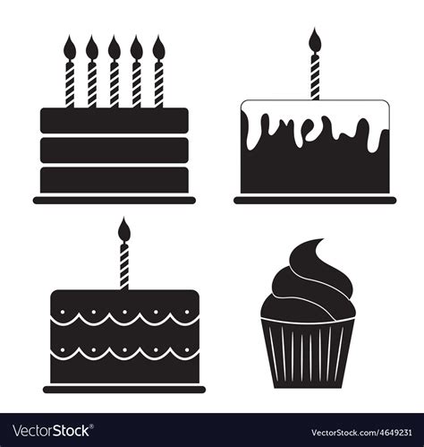 Birthday Cake Silhouette Set Royalty Free Vector Image