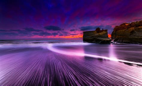 Download Horizon Sea Ocean Beach Cloud Purple Sky Nature Sunset Hd
