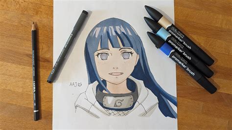 🌸draw And Color Hinata Hyuga Easy Alcohol Markers Tutorial Youtube