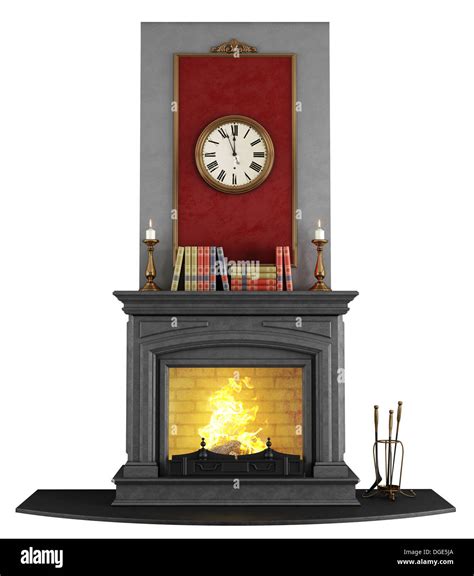 Classic Stone Fireplace Isolated On White Rendering Stock Photo Alamy