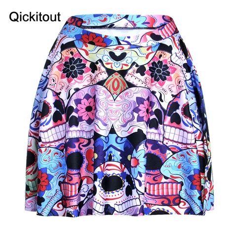 qickitout skirts slim new arrival high quality sexy slim women s bright flower skull skirts 3d