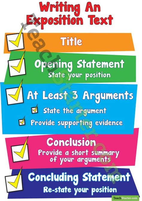 Exposition is a text that elaborates the writer's idea about the phenomenon surrounding. Writing An Exposition Text Poster | Persuasive text, Persuasive writing, Writing lessons