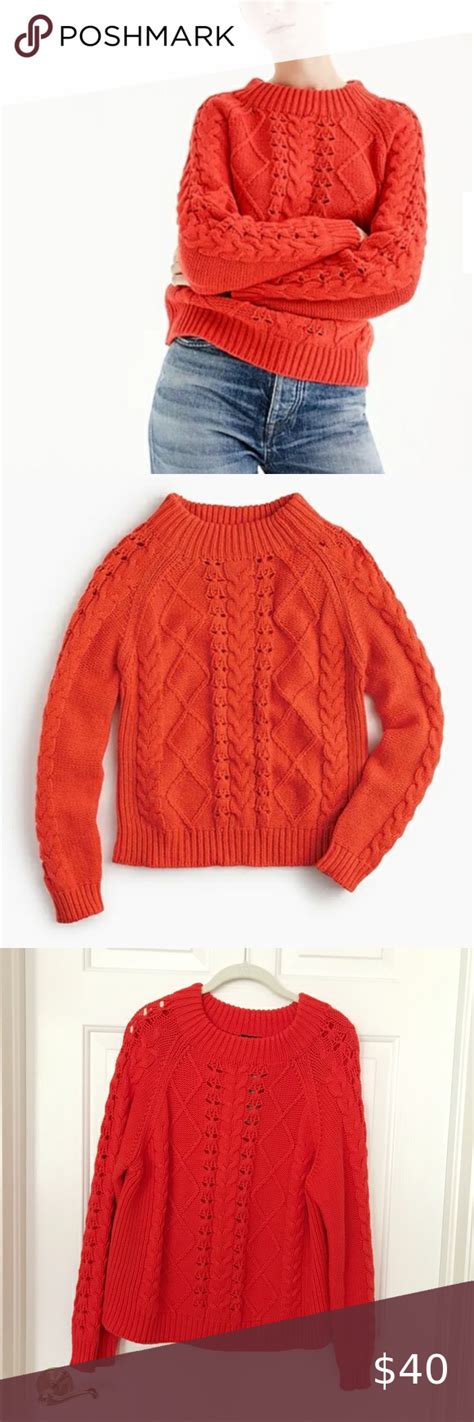 🆕 Jcrew Mockneck Cable Knit Sweater Jcrew Mockneck Cable Knit Sweater In Vibrant Flame Bright