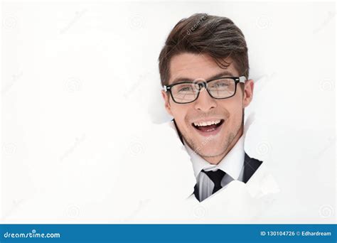 Happy Businessman Breaks Through The Paper Stock Photo Image Of