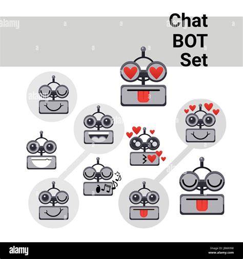 Cartoon Robot Face Smiling Cute Positive Emotion Chat Bot Icon Set