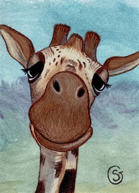 Giraffe Watercolor Art Aceo Giclee Signed Print By Sherrygoeben 300