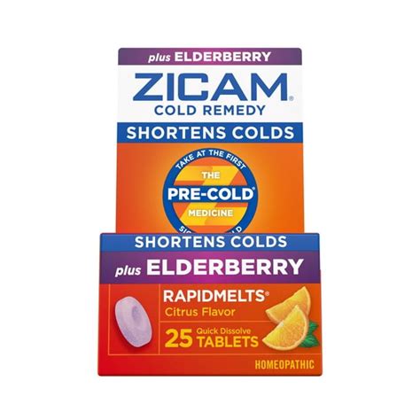 Zicam Zinc Cold Remedy Rapidmelts Quick Dissolve Tablets Citrus Plus Elderberry 25ct