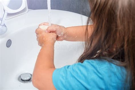 The Child Washing Hands With Soap Stock Photo Image Of Learning