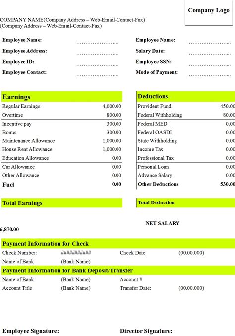 Salary Slip Format 40 Free Excel And Word Templates