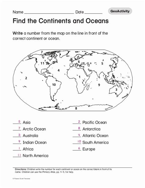 50 Continents And Oceans Worksheet