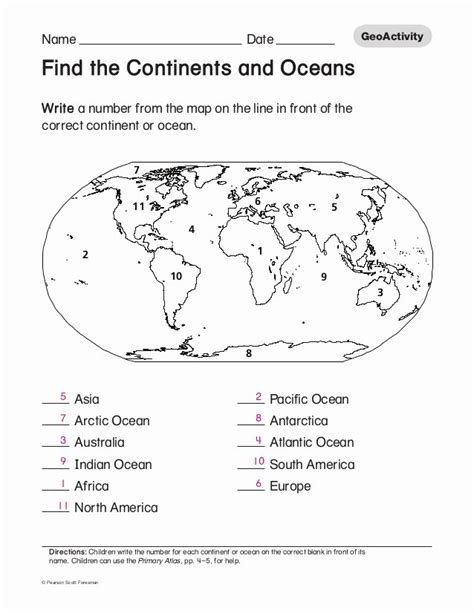 50 Continents and Oceans Worksheet | Chessmuseum Template Library